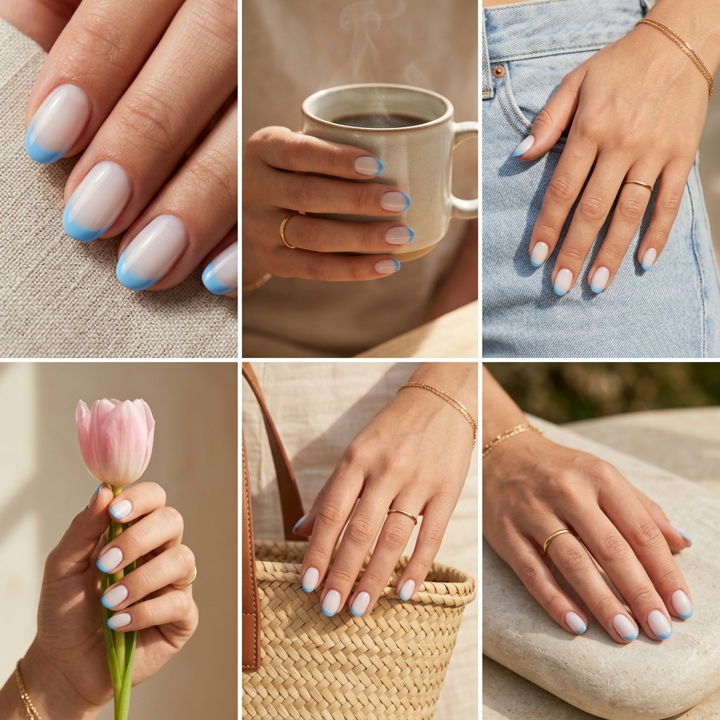Sky Blue Milky French Short Round Summer Nails 2026 Chic sky blue milky French short round summer nails 2026 for work and brunch.