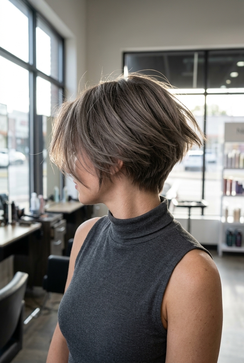 Textured Mushroom Brown Crop: Edgy Style 2026 short silver birch brown crop with ash-grey undertones and textured layers