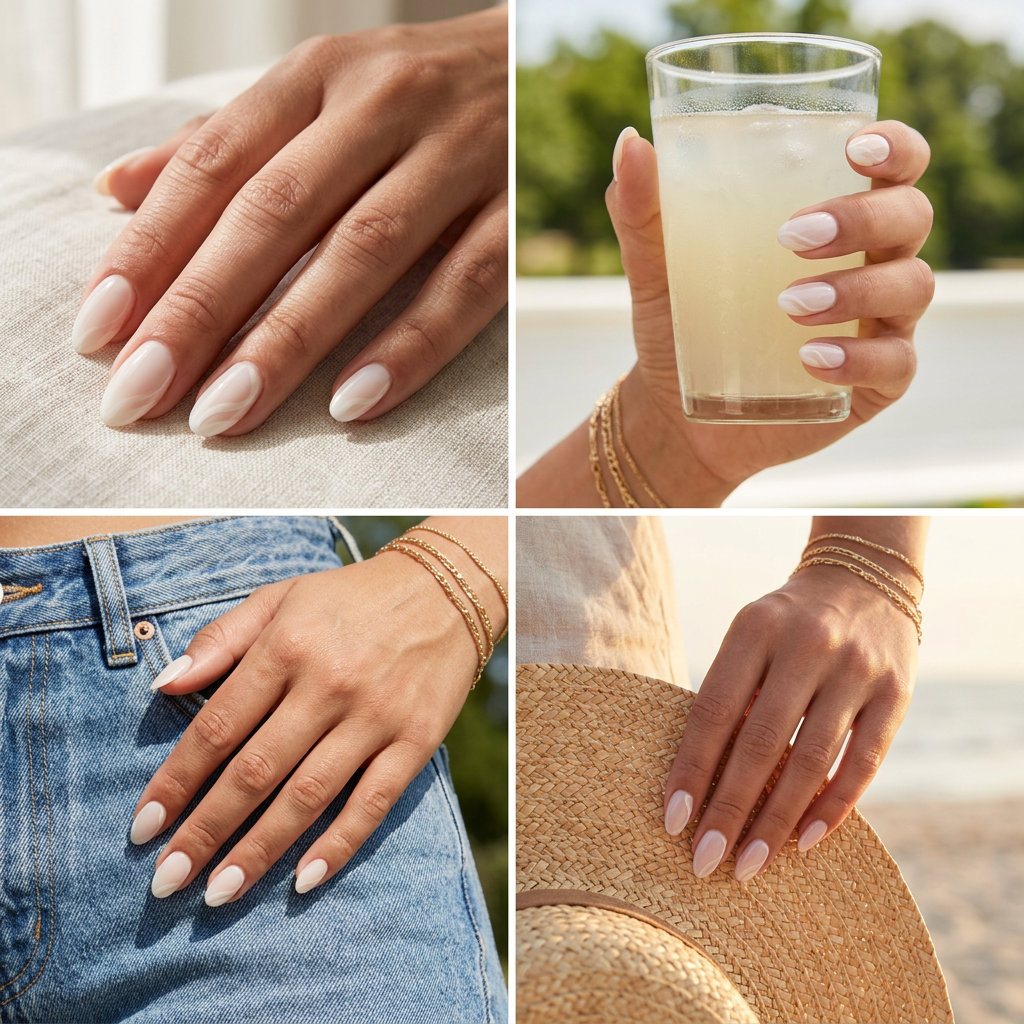 Dreamy Swirl Oval Accents nails for a clean and polished wedding guest or daily wear outfit.