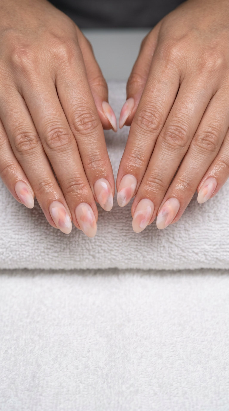 Simple summer acrylic nail designs 2026: Ethereal Airbrush Nude Wash for weddings and formal events.