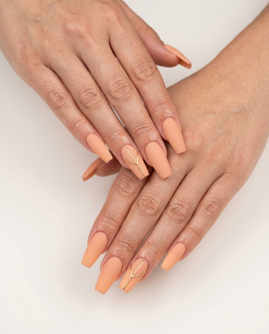 Golden Hour Decal Soft Coffin nails: sophisticated simple summer acrylic nail designs 2026 for evenings.
