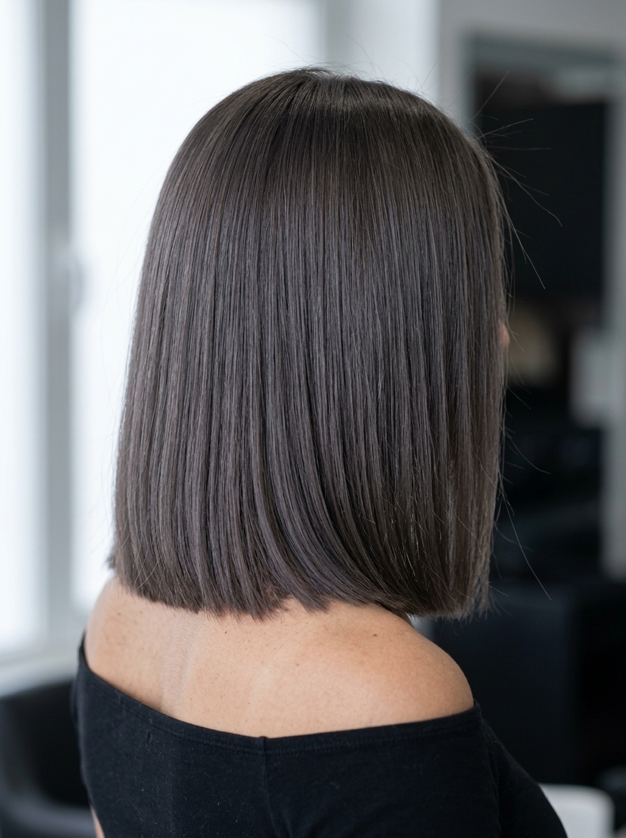 long ash brown hair color with solid slate, grey undertones for edgy modern styles