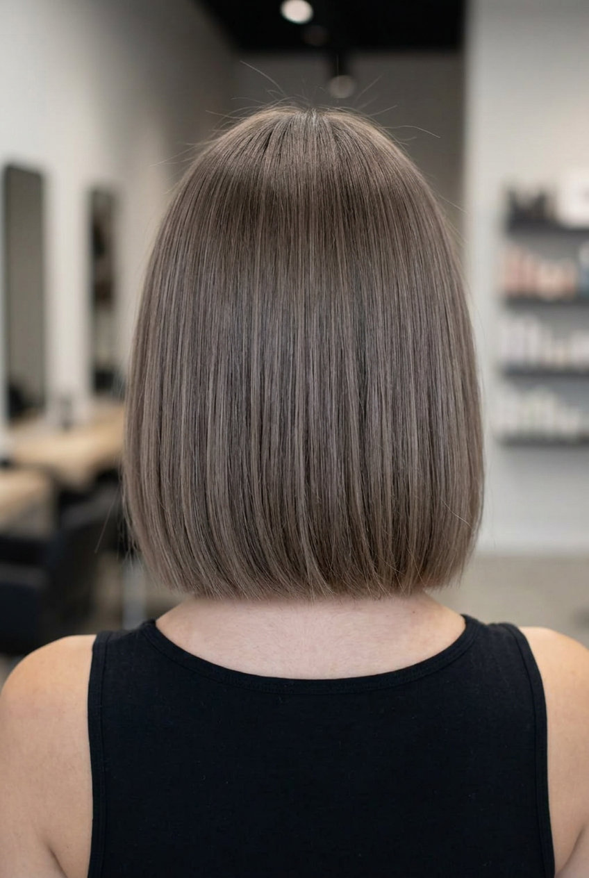 Smoky Taupe Bob 2026: Chic Brunette Haircut short smoky taupe brunette bob with ash undertones and blunt cut for summer