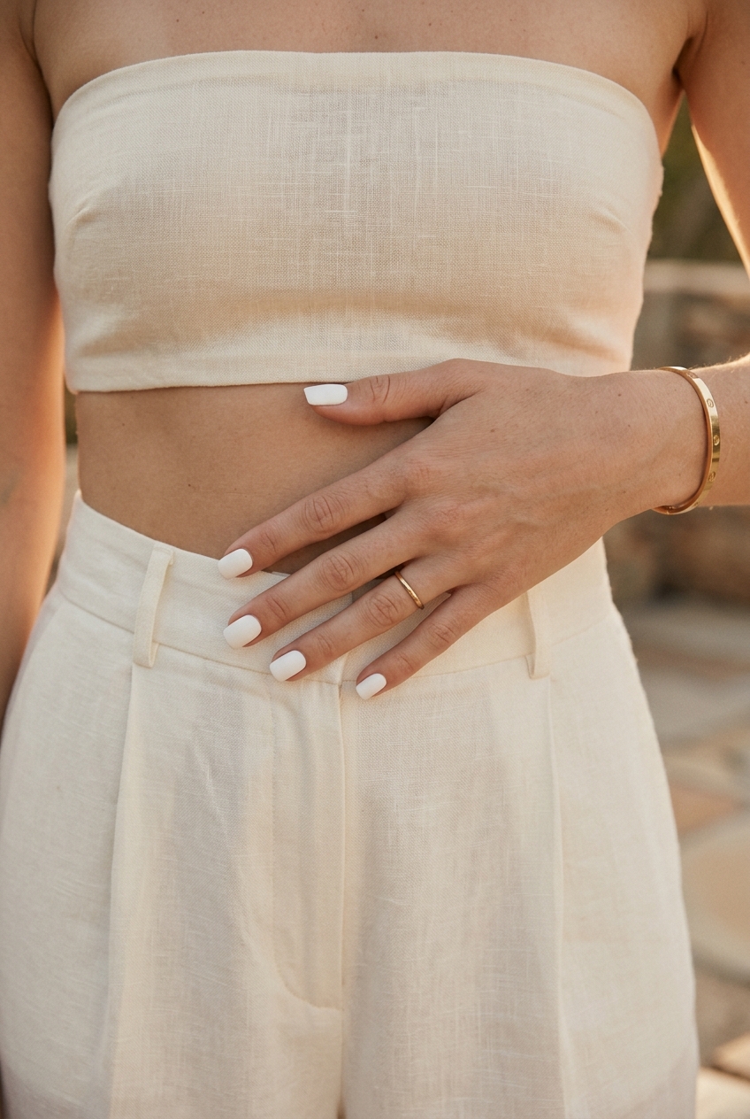 Solid Matte White Square nails for summer 2026: minimalist chic, perfect for casual events.
