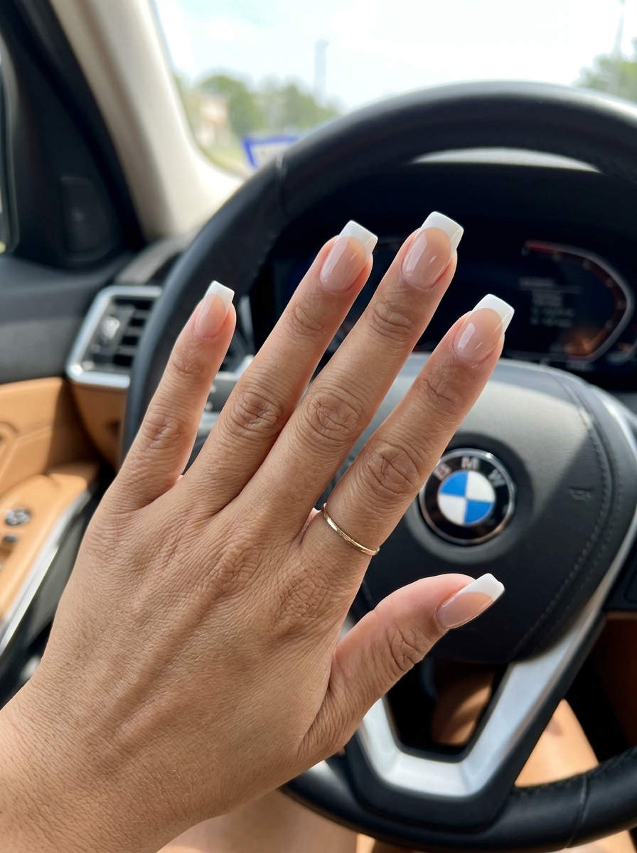 Glossy Nude French Tip Square nails for summer 2026: timeless, polished, chic for events.