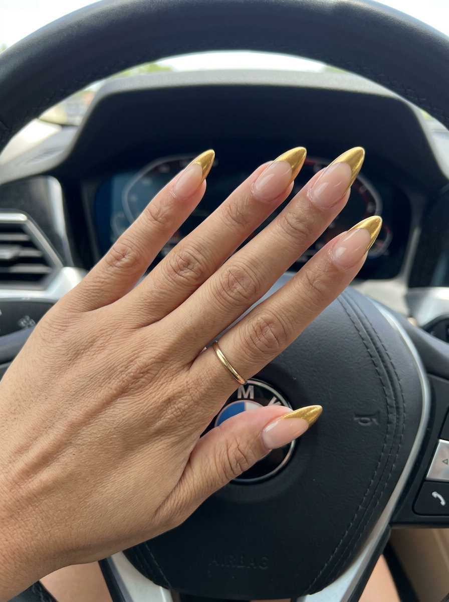 Metallic Gold French Stiletto Nails 2026 | Formal Glamour Gilded Glamour Metallic Gold French Stiletto nails for formal events 2026. Sophisticated and bold.
