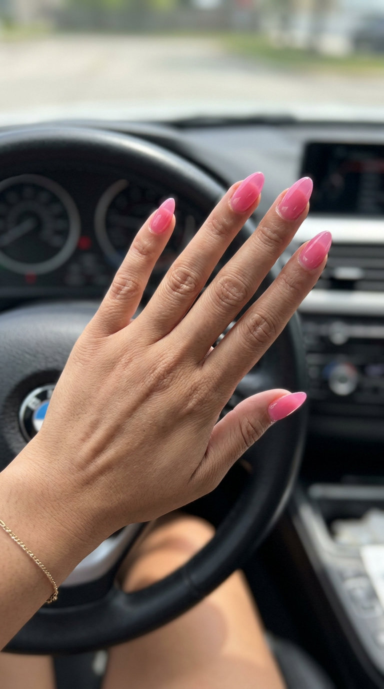 Sweet Jelly Kiss Pink Stiletto Summer Nails 2026 Sweet sheer pink jelly stiletto summer nails 2026 for daily wear and dates.
