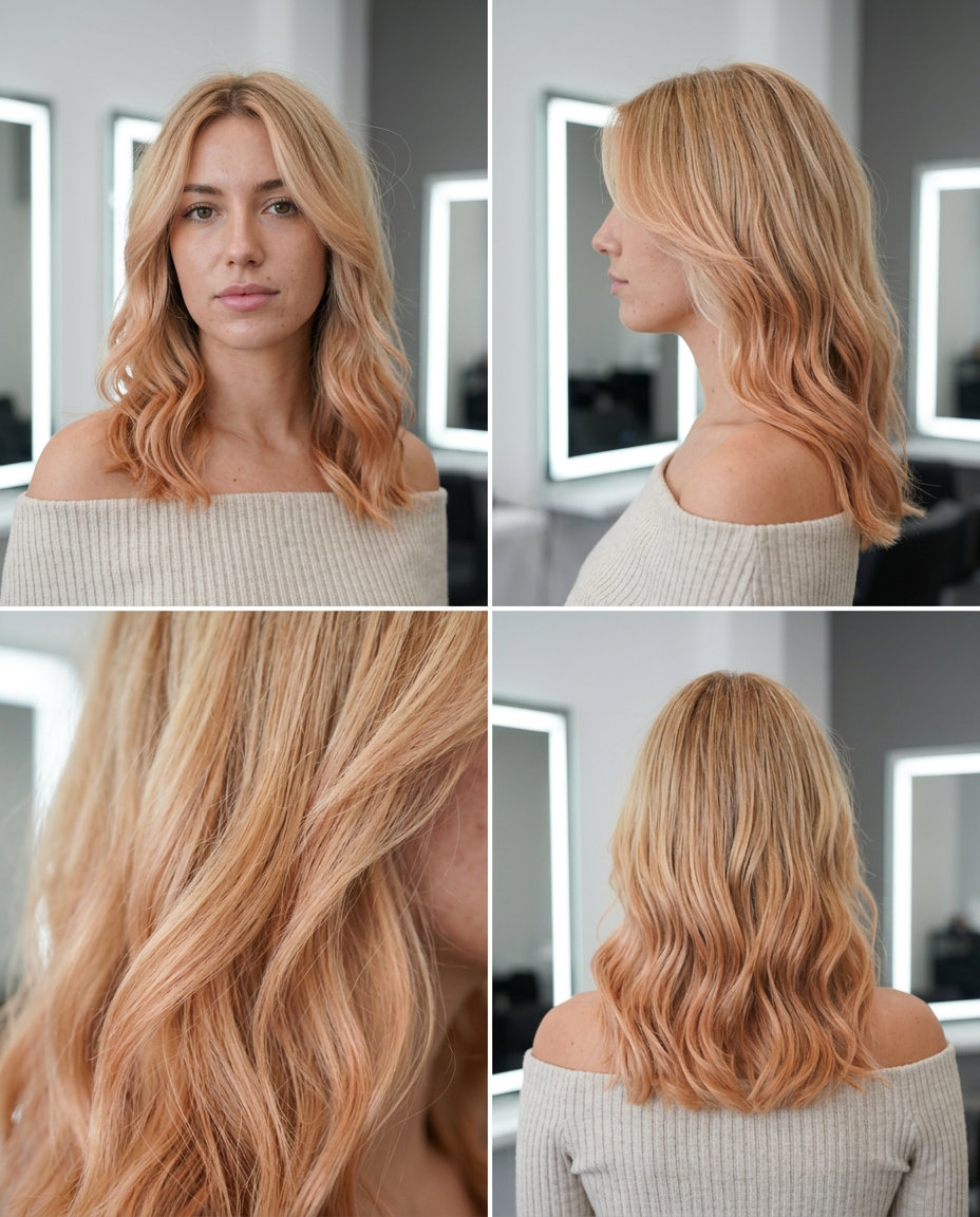 long layered strawberry blonde ombré with natural blonde base for romantic look