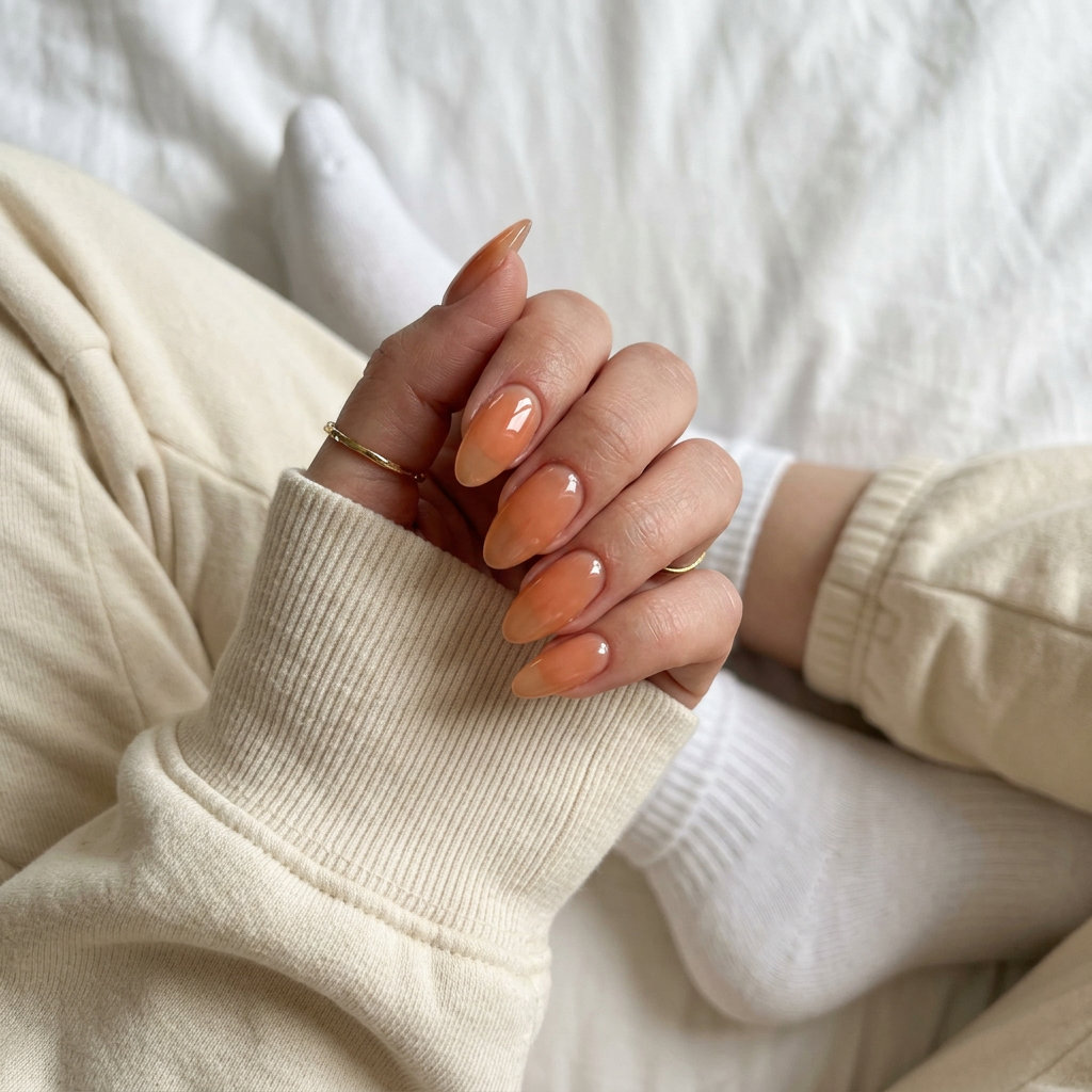 Apricot Jelly Glaze Nails 2026: Summer Radiance Radiant apricot jelly glaze almond nails 2026 for summer vacation. Juicy and effortless.