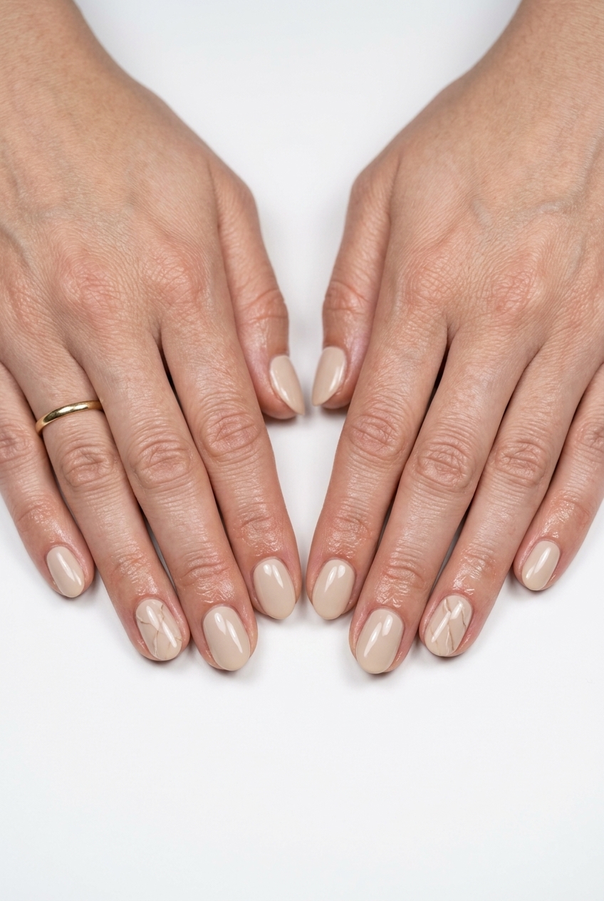Summer classy nails 2026: Light beige square nails with minimalist marble lines for everyday wear.