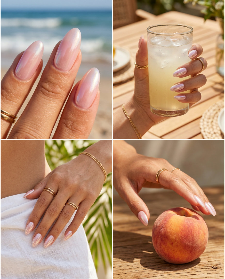 Summer classy nails 2026: Sheer pink glazed donut coffin nails for summer events and date nights.