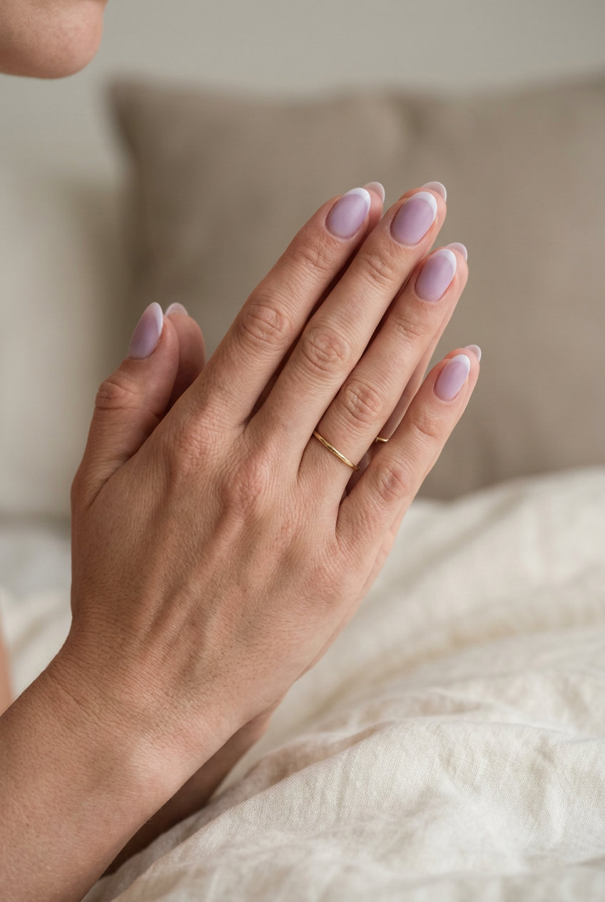 Milky lavender aura French nails, elegant for weddings and summer colorful nails designs 2026.