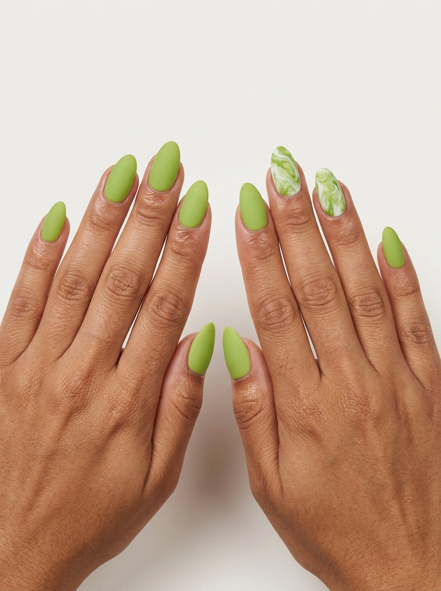 Marble lime accent nails, sophisticated for casual chic and summer colorful nails designs 2026.