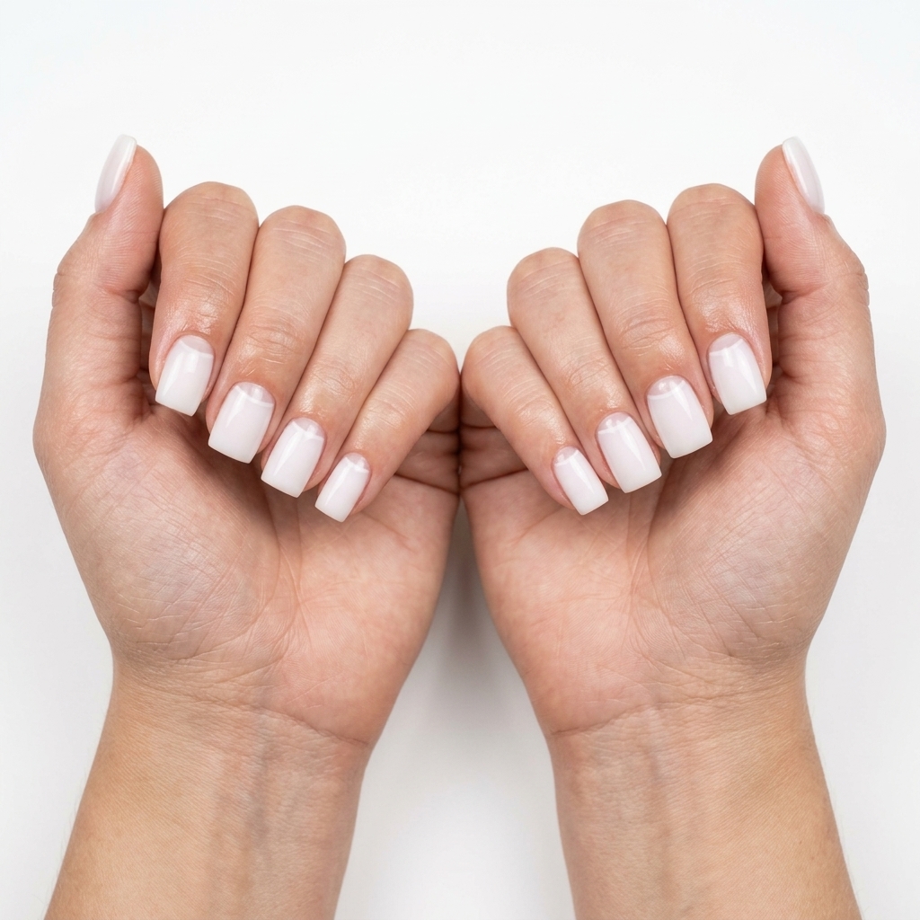 Milky White Reverse French Dip Nails 2026 Milky white reverse French dip nails for summer dip nails 2026, sophisticated for work and summer wedding guests.