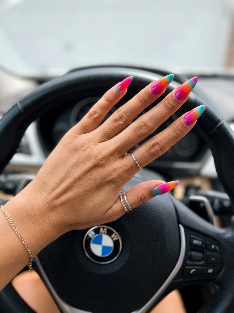 3D Cherry Charm Coffin nails for night out 2026. Glamorous, bold, playful medium coffin nails with realistic cherry charms.
