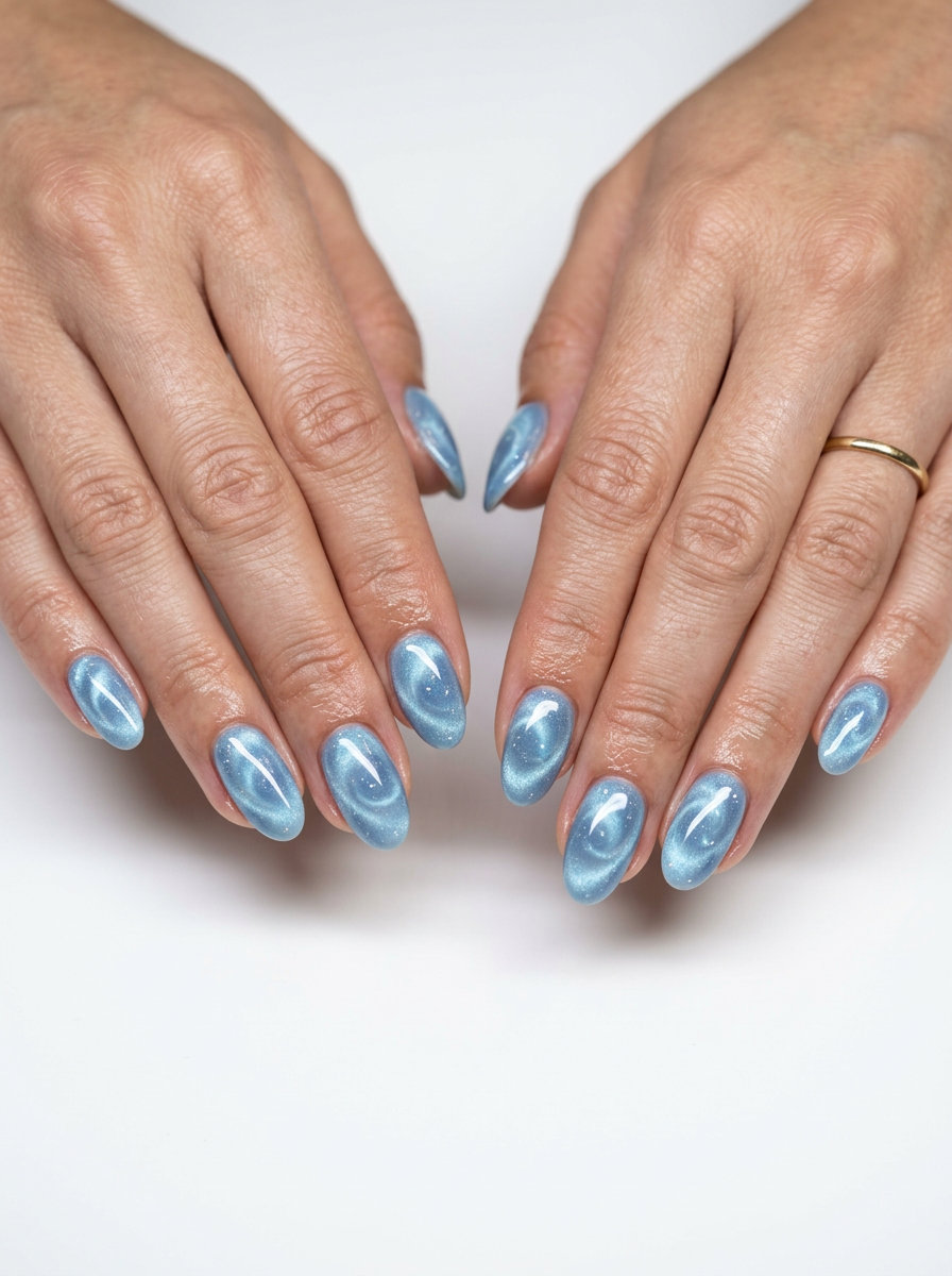 Icy Blue Celestial Swirl Nails 2026 | Futuristic Vibes Icy Blue Celestial Swirl nails for summer holiday nails 2026. Futuristic, mysterious night out style.