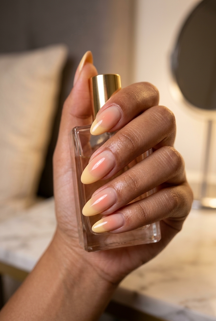 Summer Holiday Nails 2026: Sunbeam Aura Ombre Sunbeam Aura Ombre nails for summer holiday nails 2026: romantic date night or casual chic style.