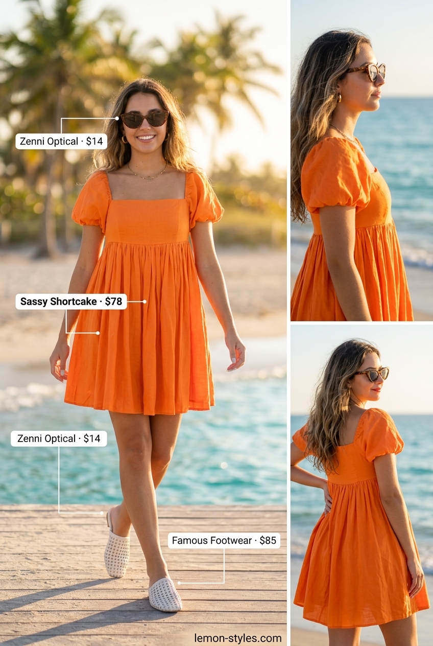 Sunny Summer Mule Outfits for Women 2026: Yellow citrus dress, white mules, straw tote for beach days.