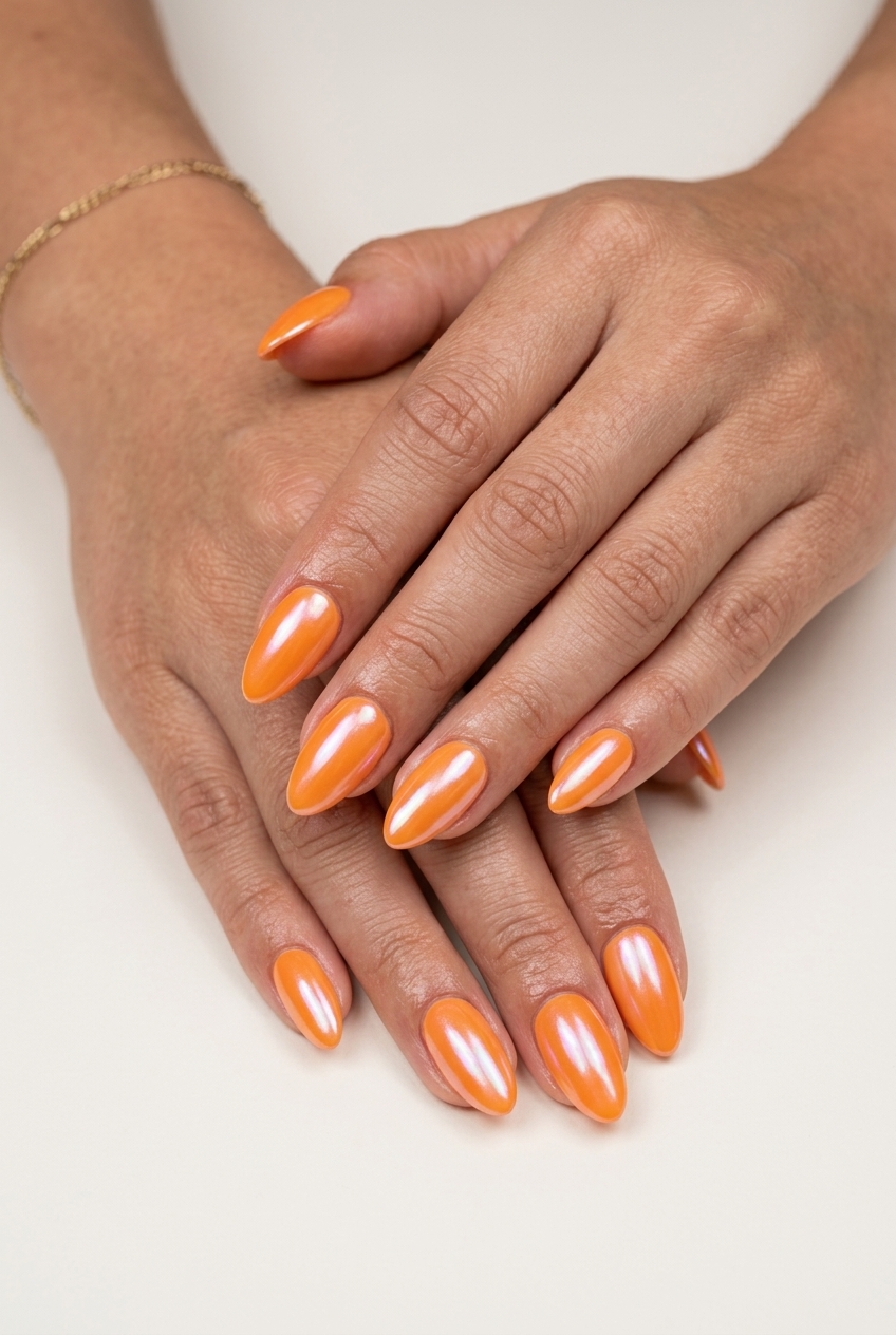 Orange Glazed Donut Nails 2026: Party Vibrant orange glazed donut nails for summer parties 2026. Whimsical, radiant vacation style.