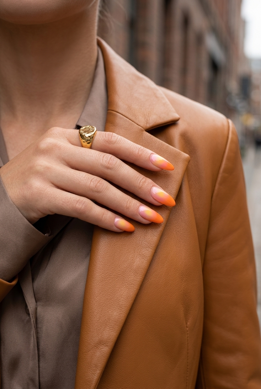 Sunset Aura Gradient Nails 2026: Date Night Sunset aura gradient nails for summer dates 2026. Romantic, dreamy vacation style.