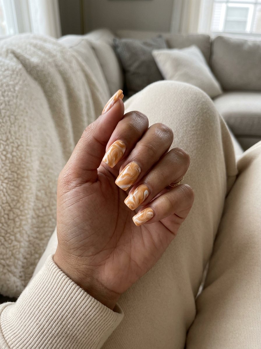 Artistic Summer Nails Square Medium 2026 Summer nails square medium 2026: Citrus marble swirl for playful vacation or outdoor event looks.