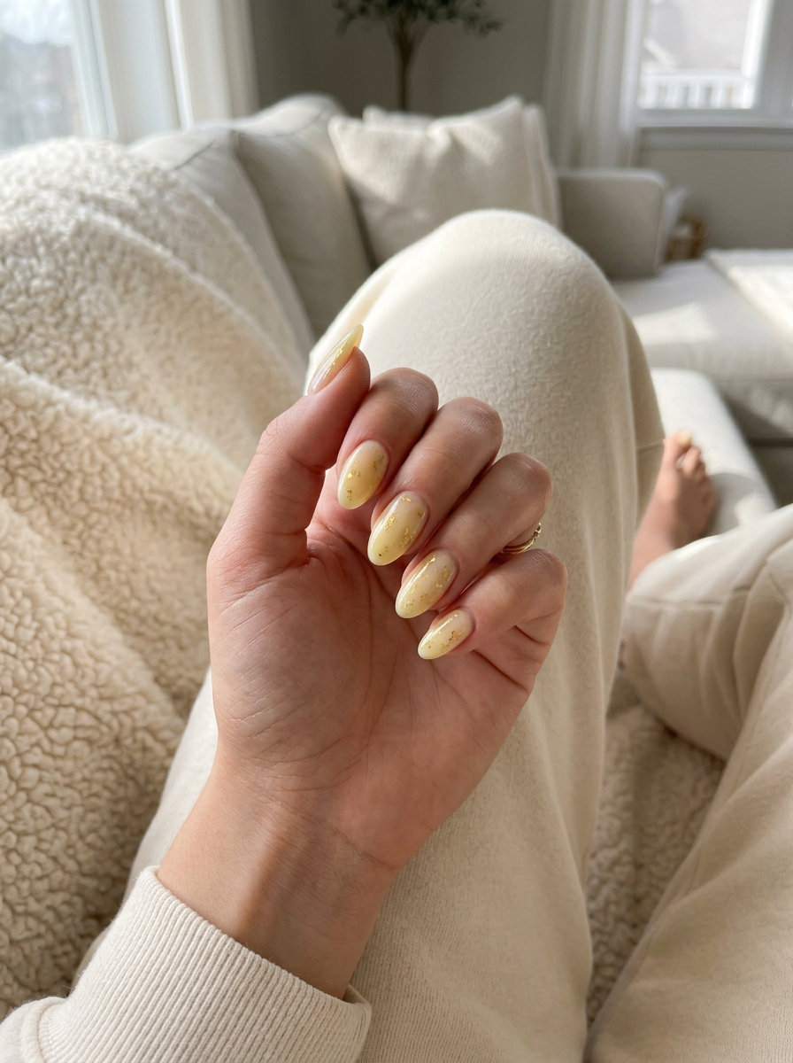Milky Pastel Yellow Milk Bath Almond nails for summer nails yellow 2026, romantic for events.
