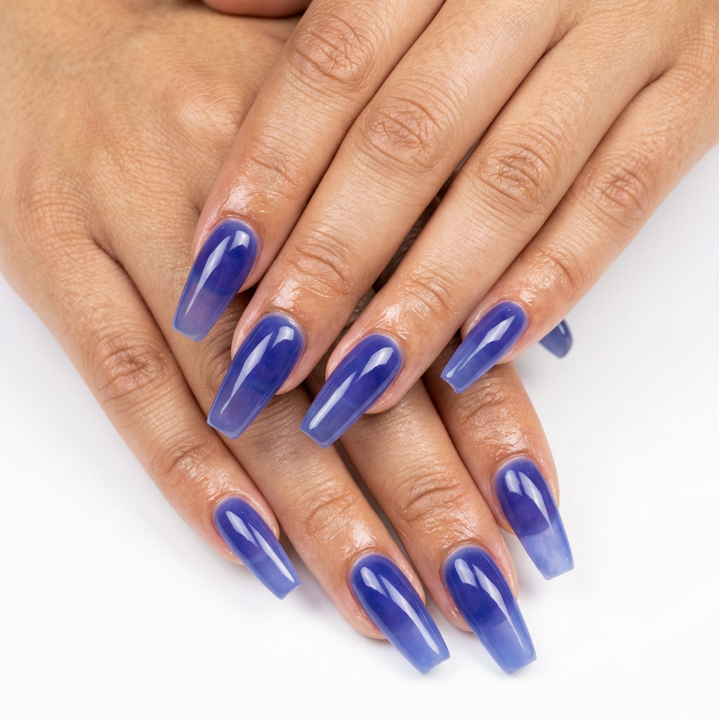 Blueberry Jelly Reverse Ombre Nails 2026 Blueberry jelly reverse ombre nails for summer ombre nails 2026. Vibrant gel polish for festivals.