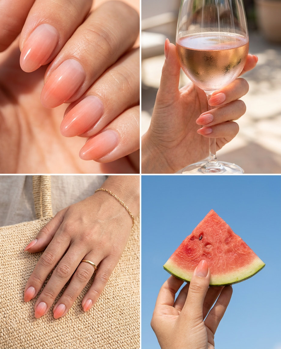 Coral Blush Ombre Almond Nails 2026 Romantic sheer coral blush ombre almond nails for summer ombre nails 2026, perfect for date nights and casual weekends.