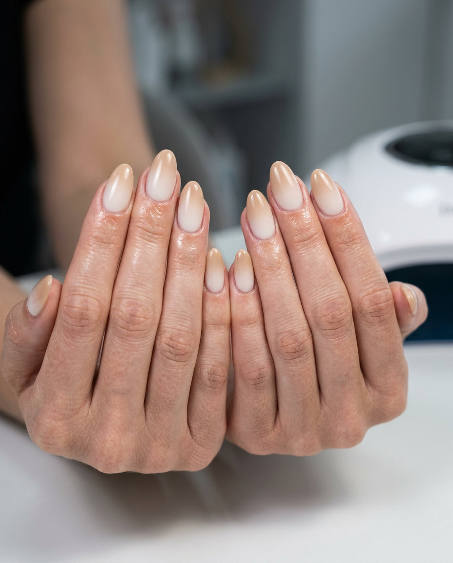 Summer Ombre Nails 2026: Luxe Nude Beige Gradient Everyday luxe milky nude to beige ombre oval nails for summer ombre nails 2026. Minimalist chic.