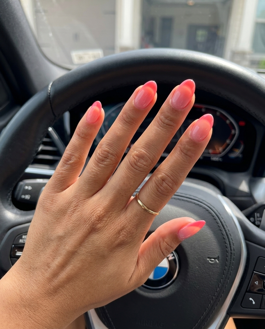Coral Pink Jelly Ombre Nails 2026: Summer Vacation Coral pink jelly ombre nails 2026: Playful summer vacation nails with a juicy, romantic gradient.