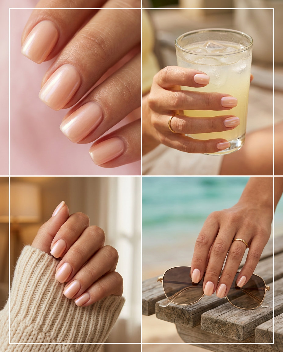 Milky Peach Glazed Nails 2026: Dewy & Chic Chic milky peach glazed donut nails for summer 2026. Effortless dewy look for clean girl aesthetic and casual outings.
