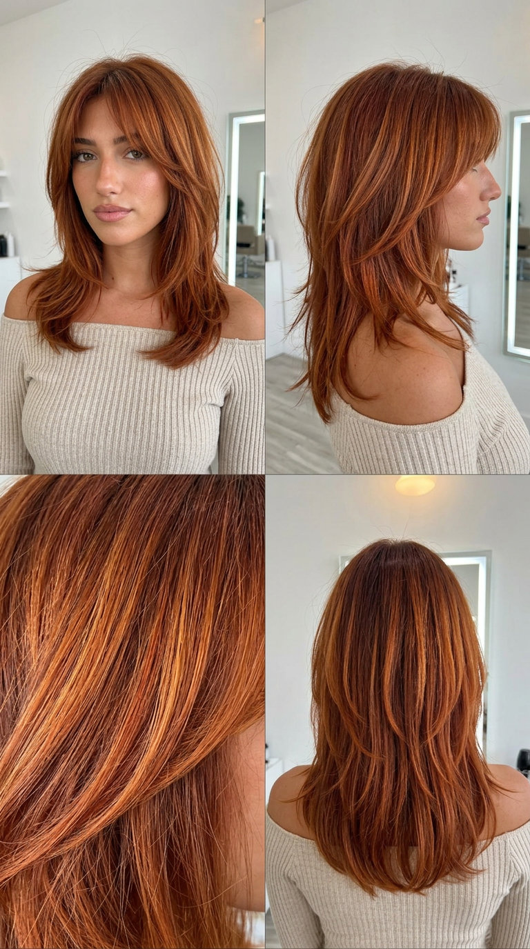 summer shag haircut 2026 - The Wavy Copper Mid-Length Shag outfit idea