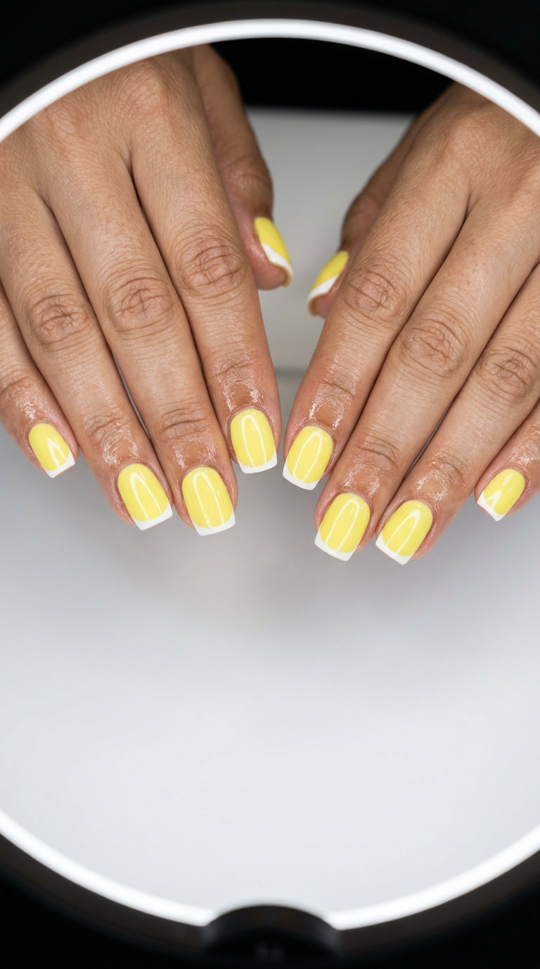 Lime Green French Tips 2026: Chic & Playful Electric Lime Glossy French Tips nails for summer vibes nails 2026, a playful brunch look.