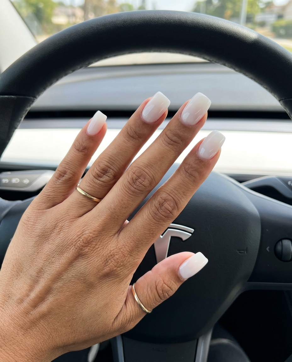 Milky White Builder Gloss Nails 2026 | Formal Event Milky white builder gloss nails for summer wedding 2026. Clean, chic, polished formal event style.