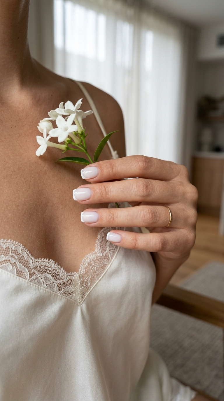 Milky Micro French - Summer Wedding Nails 2026 Milky White Micro French nails for summer wedding nails 2026: minimalist, sophisticated, clean.