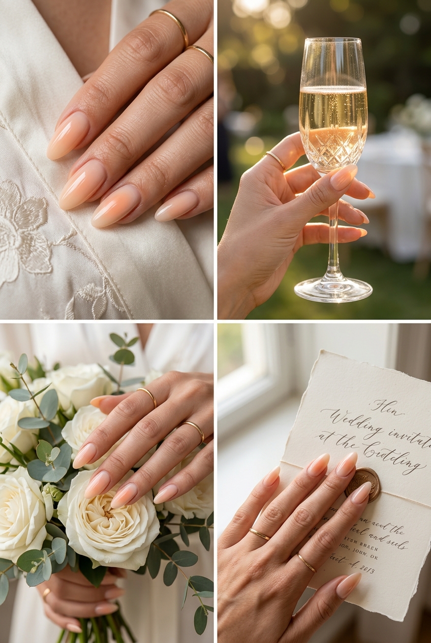 Pale Peach Aura Accent - Summer Wedding Nails 2026 Pale Peach Aura Accent nails for summer wedding nails 2026: playful, radiant, gradient.
