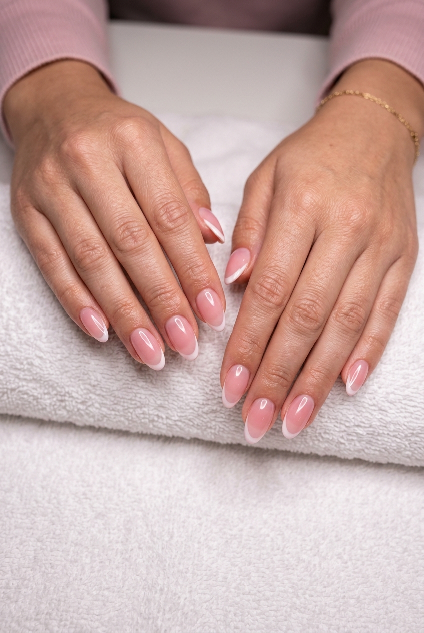 Summer Wedding Nails 2026: Delicate Pink Jelly French Sheer pink jelly French nails for summer wedding nails 2026. Romantic, classic long coffin.