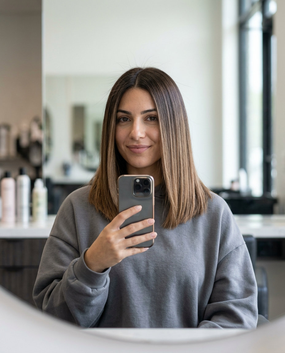Sophisticated Toffee Nut Color Melt 2026 Deep nutty brown toffee color melt hair color, long sleek cut for sophisticated look