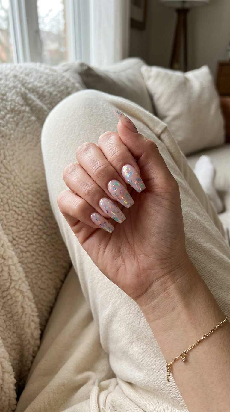 Dreamy Iridescent Foil Shimmer Waves nails for vacation, festivals, or summer parties. Trending summer nails 2026.