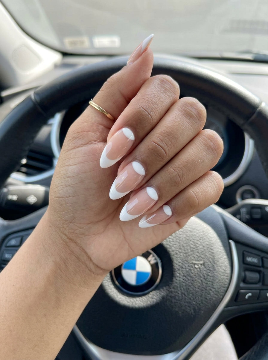 Milky white reverse French nails for work wear and weddings. Sophisticated, clean, modern trending summer nails 2026.