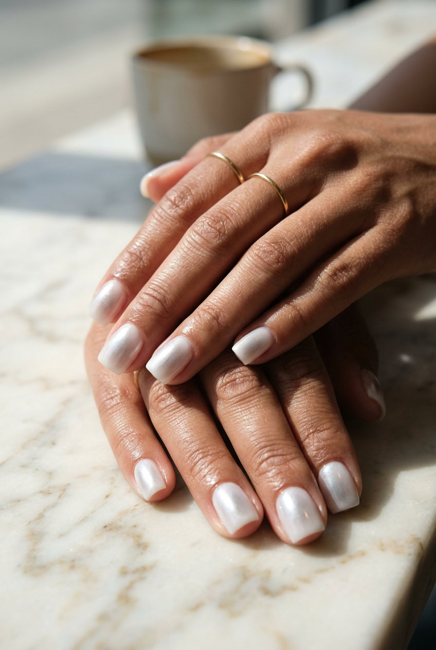 Futuristic minimalist silver chrome aura square nails for casual chic office wear. Trending summer nails 2026.