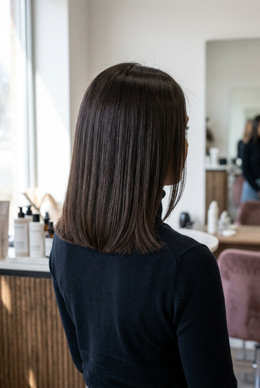 Truffle Brown Lob 2026: Sophisticated Summer Cut medium truffle brown lob with blunt cut and deep side part for summer