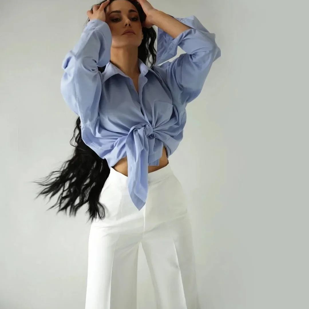 all pants outfits for women 2026 Powder Blue And White Tailoring That Feels Fresh For 2026