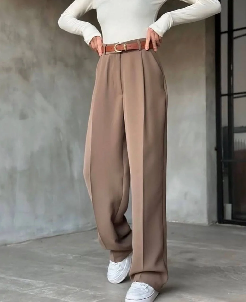 all pants outfits for women 2026 Relaxed Camel Trousers With Everyday Minimalist Styling