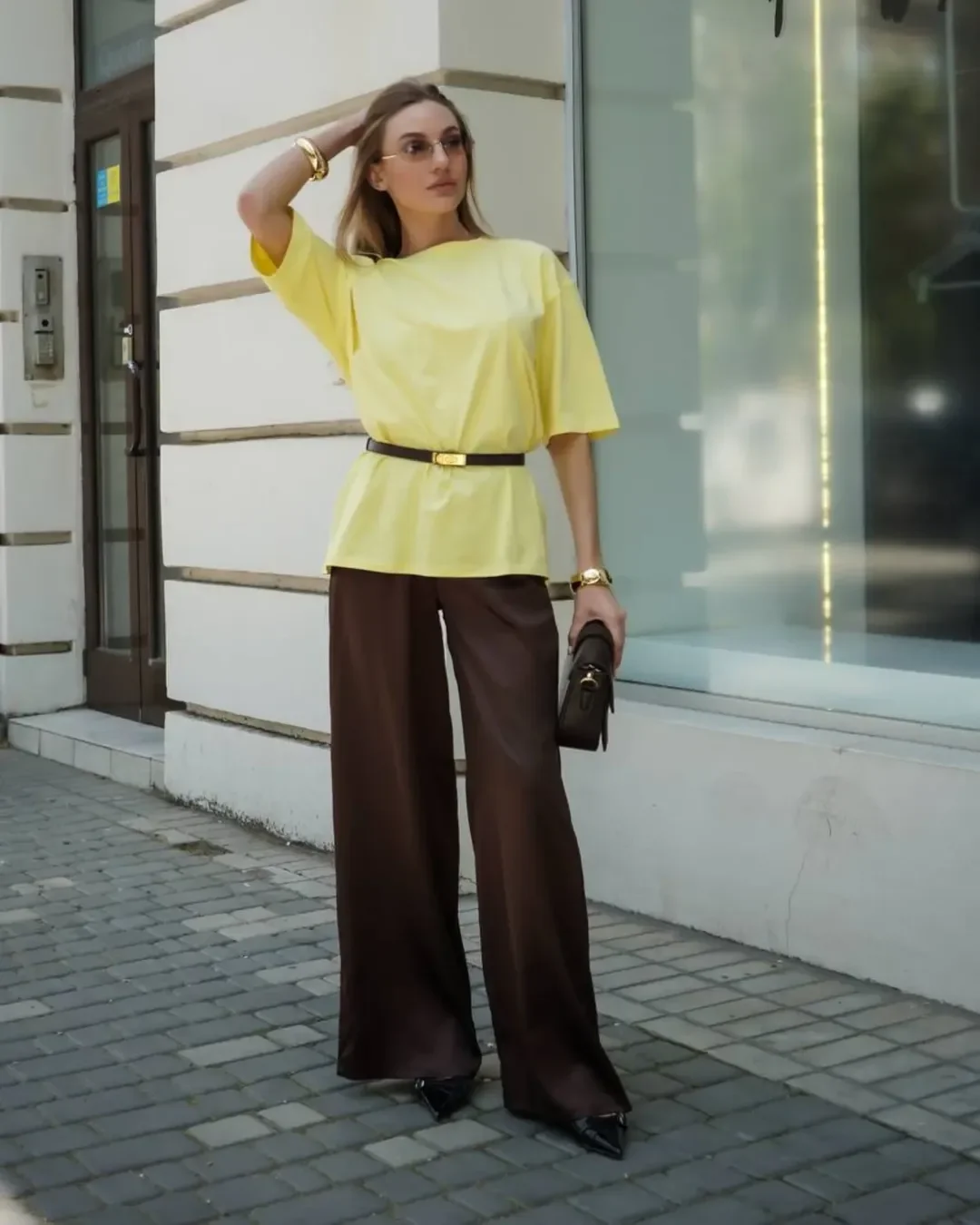 all pants outfits for women 2026 Chocolate Brown Pants Styled With Unexpected Citrus Tones