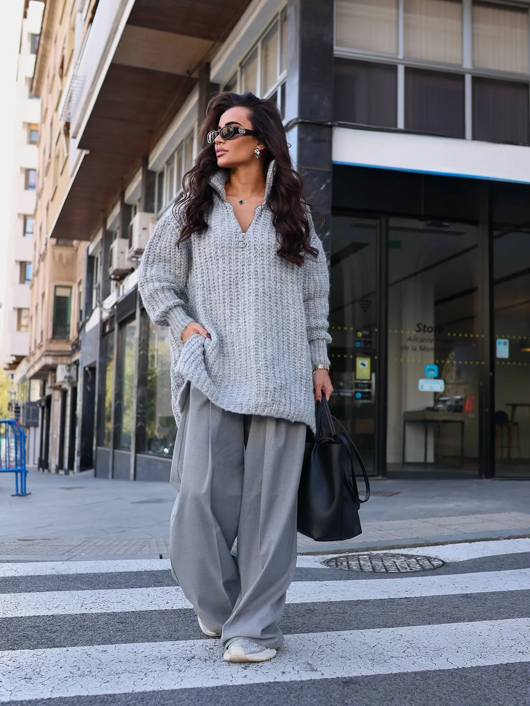 all pants outfits for women 2026 Oversized Grey Knitwear And Relaxed Street Style Tailoring