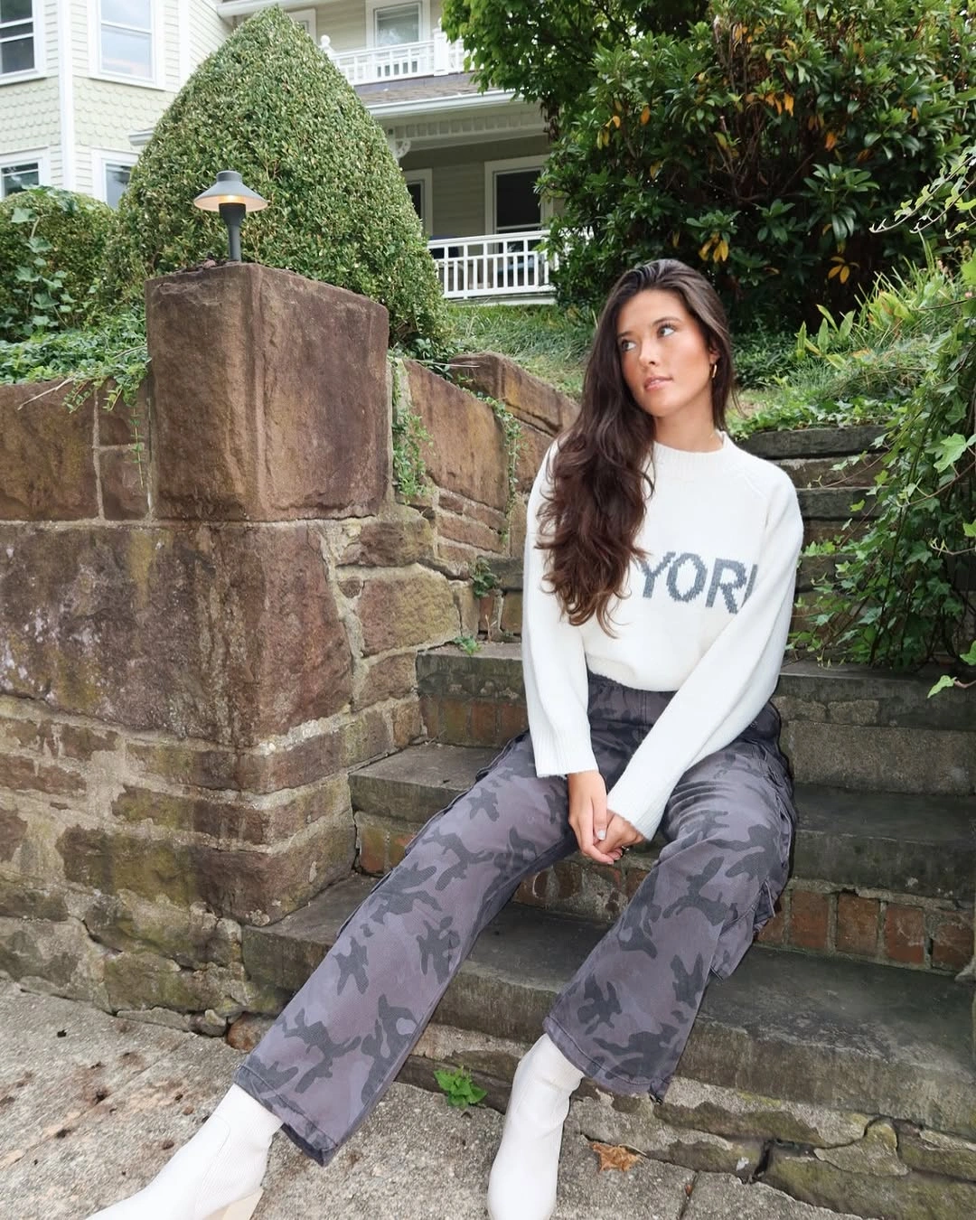 comfy fall outfits 2026 Elevated Casual with a Soft Knit and Camo Jeans