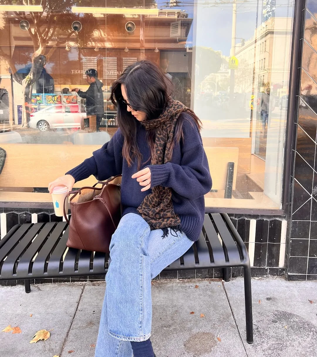 cozy chic fall outfits for 2026 Oversized Navy Knit and Relaxed Denim for Everyday Elegance