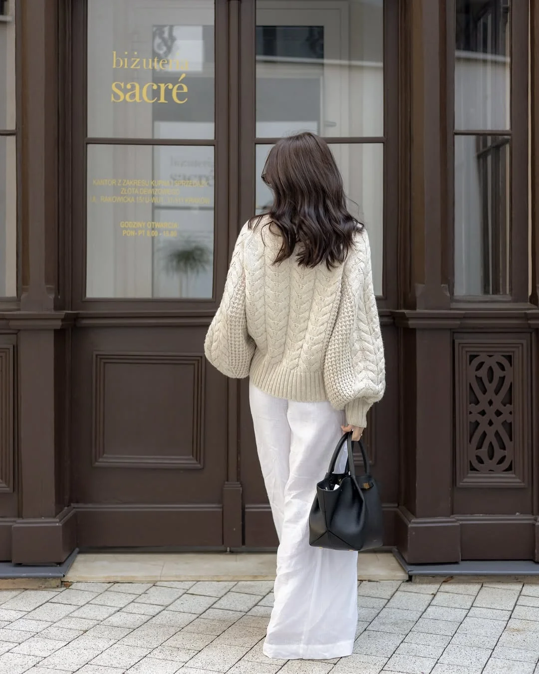 cozy chic fall outfits for 2026 Chunky Cable Knit with Crisp White Trousers