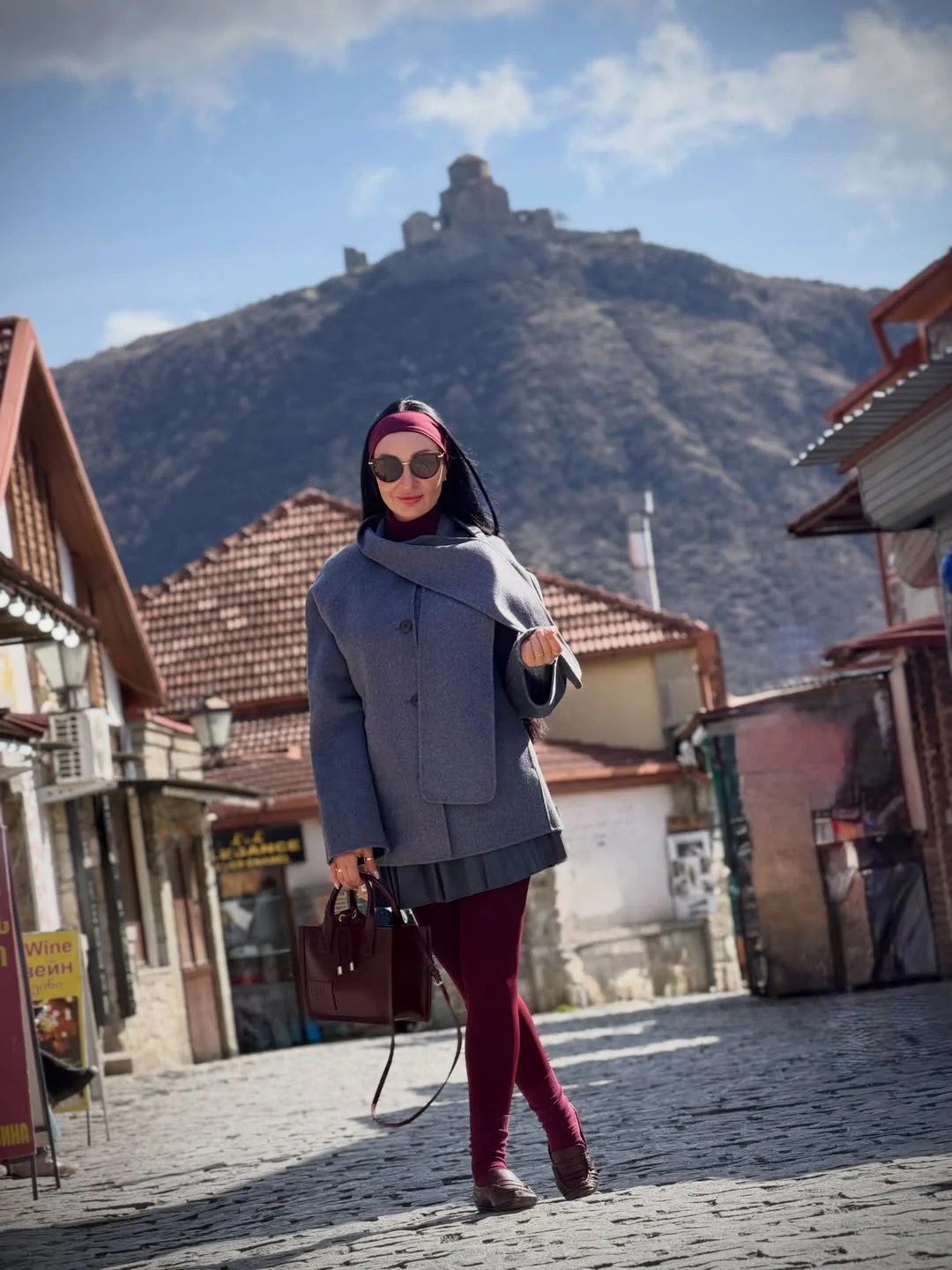 cozy chic fall outfits for 2026 Elegant Gray Outerwear with Rich Burgundy Accents